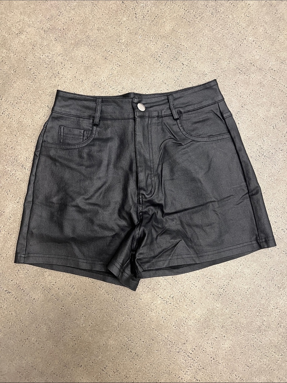 Source Unknown Black Faux Leather Jean Shorts